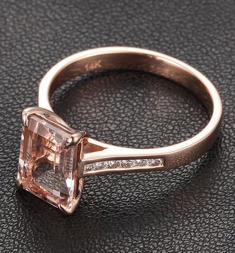 CLAW PRONGS Solid 14K Rose Gold Emerald Cut Ring