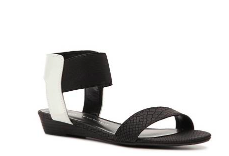 Black and White Flat Wedge Sandals