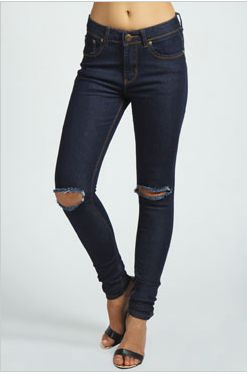 Distressed Dark Denim Jeans