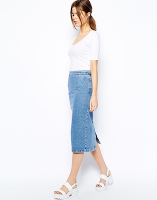Zip Through Denim Skirt