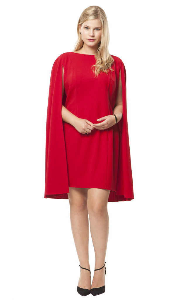 Adrianna Papell Structured Cape Dress in Red