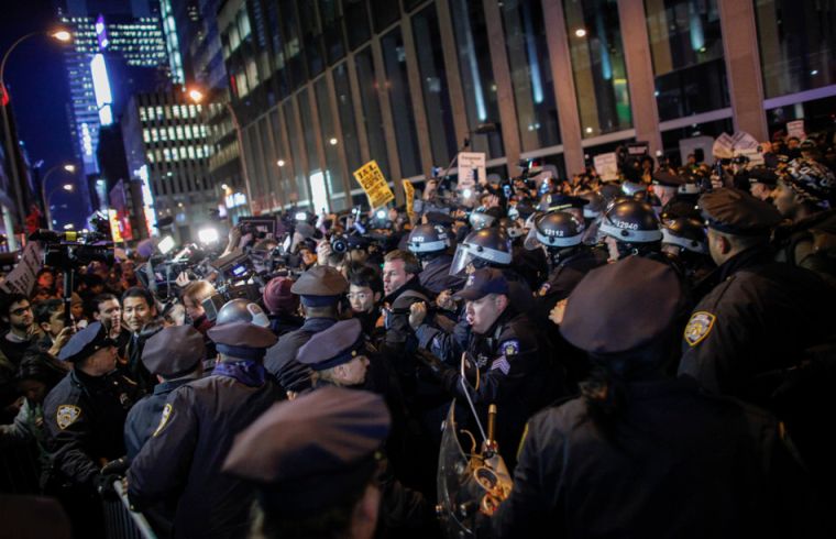 NYPD Officers Block Protestors
