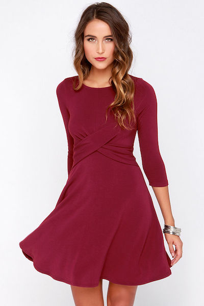 Burgundy A-Line Dress