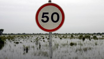 A road sign pokes out of the water 23 Se