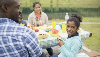 Family eating at picnic table