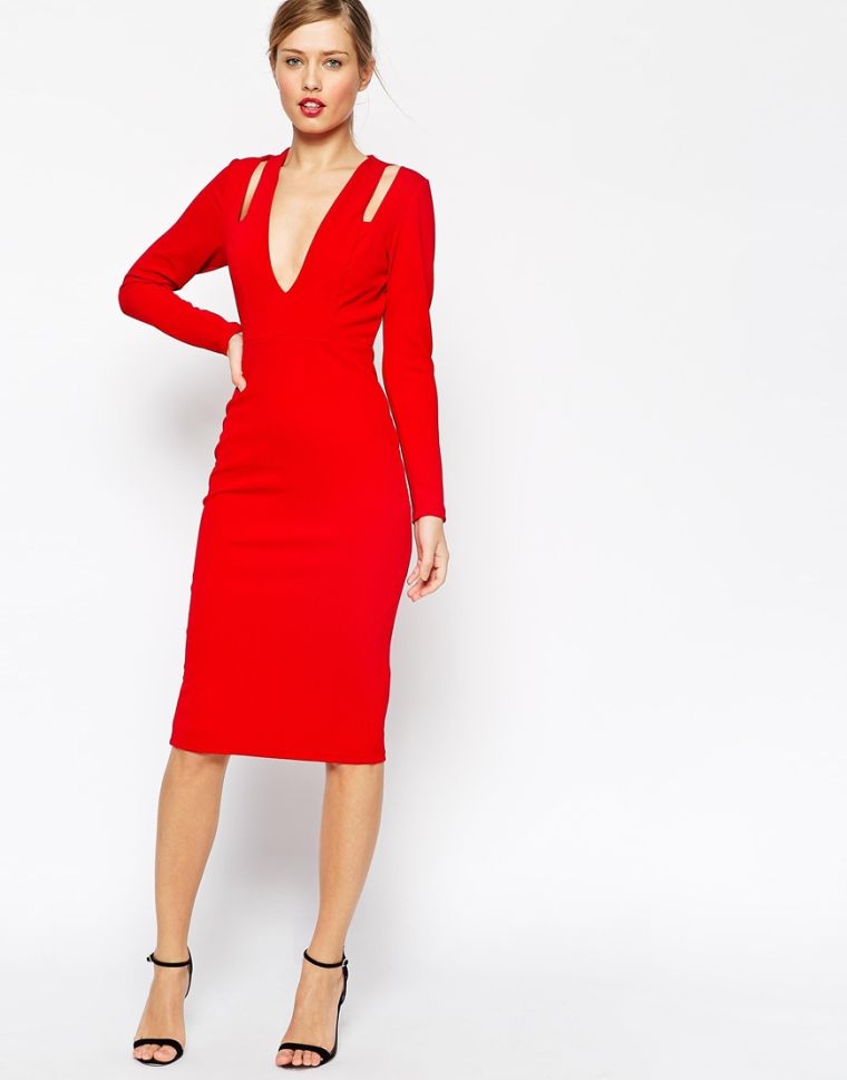 Red Cut Out Long Sleeve Dress