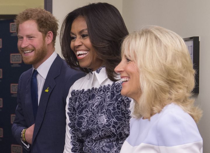 First Lady Michelle Obama with Jill Biden and Prince Harry