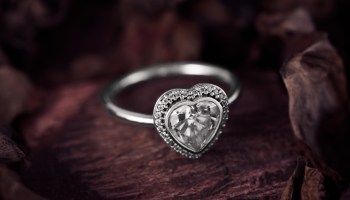 Silver heart shaped ring with cubic zirconia