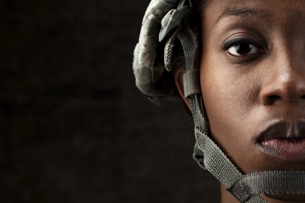 Female African American Soldier Series: Against Dark Brown Background