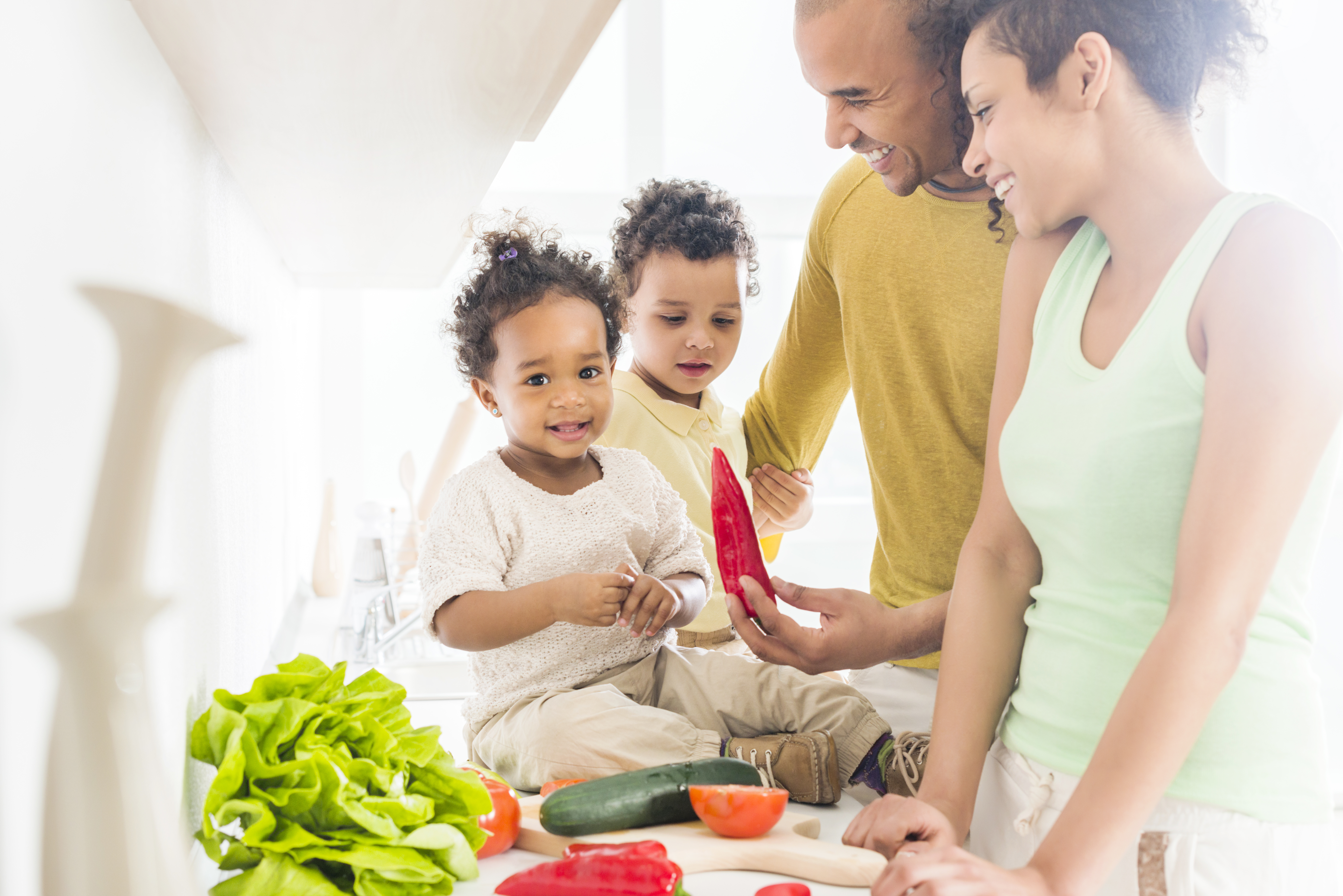 African American family in the kitchen.