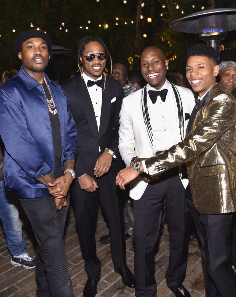 (L-R) Rappers Meek Mill, Future, actors Tyrese Gibson and Bryshere Y. Gray