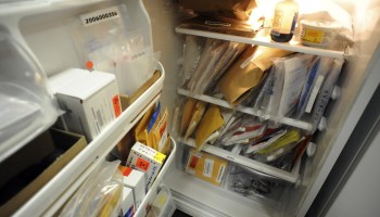 LPD25-- DNA, mostly rape kits, are cramped into the refrigerator at Littleton Police Department Department, on W. Berry Ave in Littleton, The department is planing a much needed expansion. RJ Sangosti/ The Denver Post