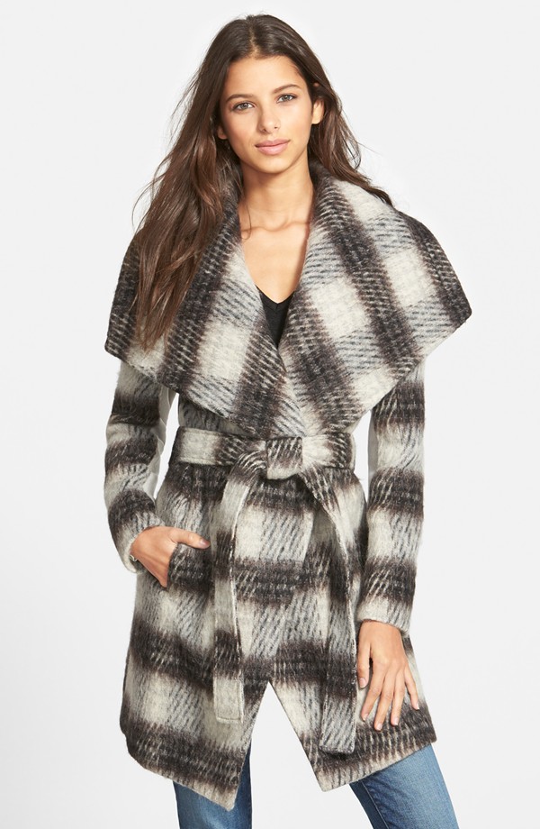 Channel Olivia Pope in a plaid wrap coat.