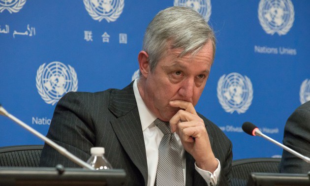 Anthony Banbury speaks with the UN press corps, The United...