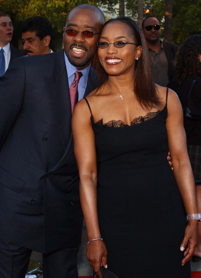 US actress Angela Bassett (R) arrives at the premi