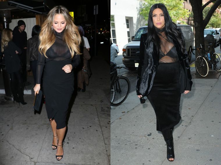 Black fitted midi skirt and a see-thru top