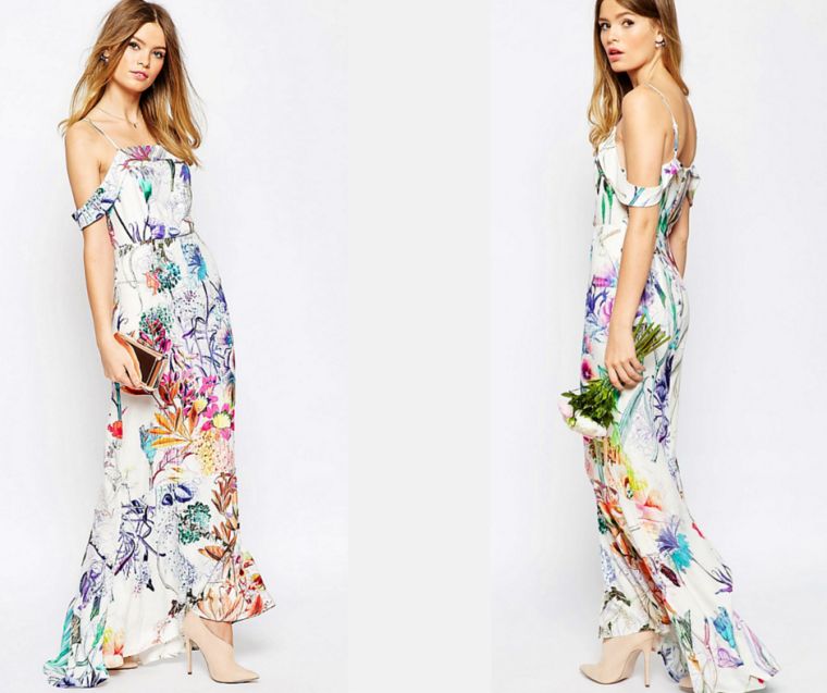 ASOS WeddingBardot Fishtail Maxi In Floral Print