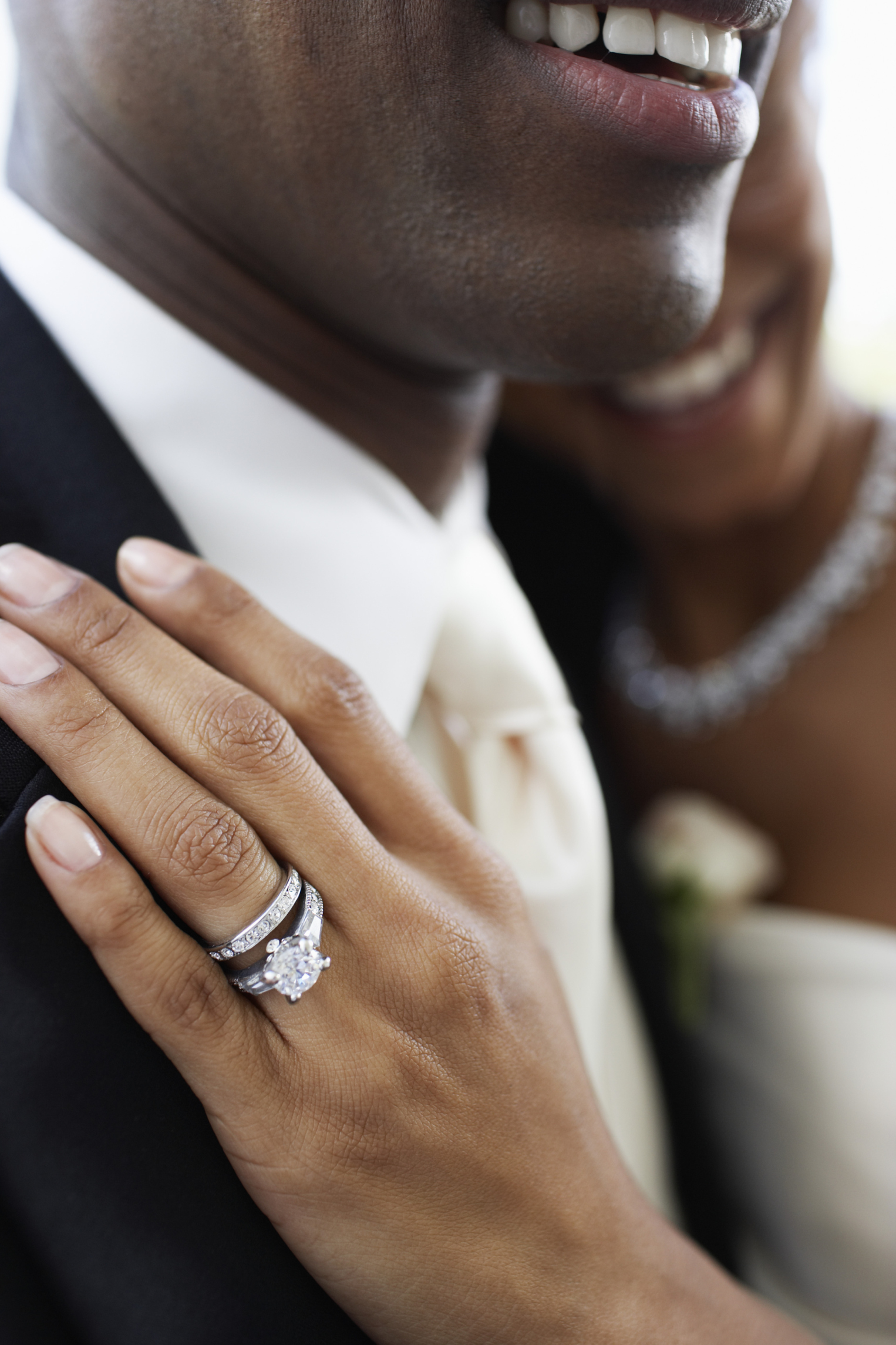 Bride Wearing Engagement and Wedding Rings