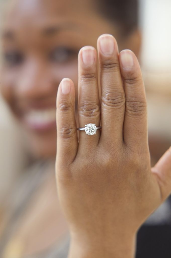 Close up of hand with engagement ring