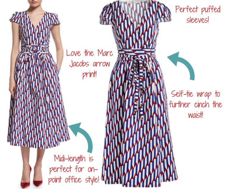 Marc Jacobs || Short-Sleeve Arrow-Print Midi Dress