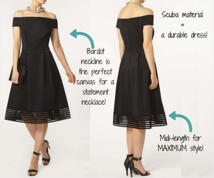 DOROTHY PERKINS || Black Bardot Midi Dress