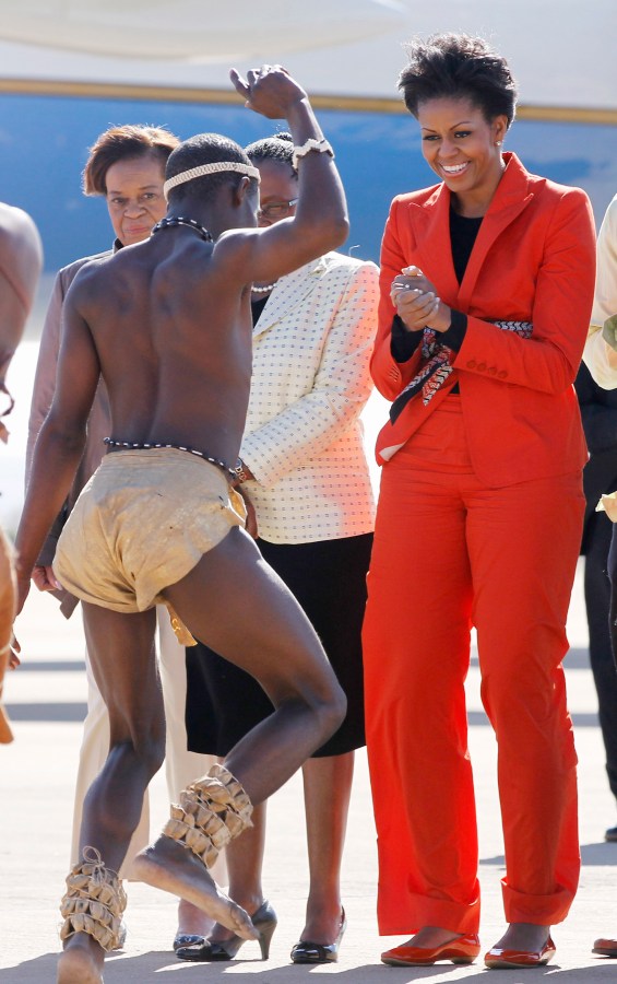 US first lady Michelle Obama watches as