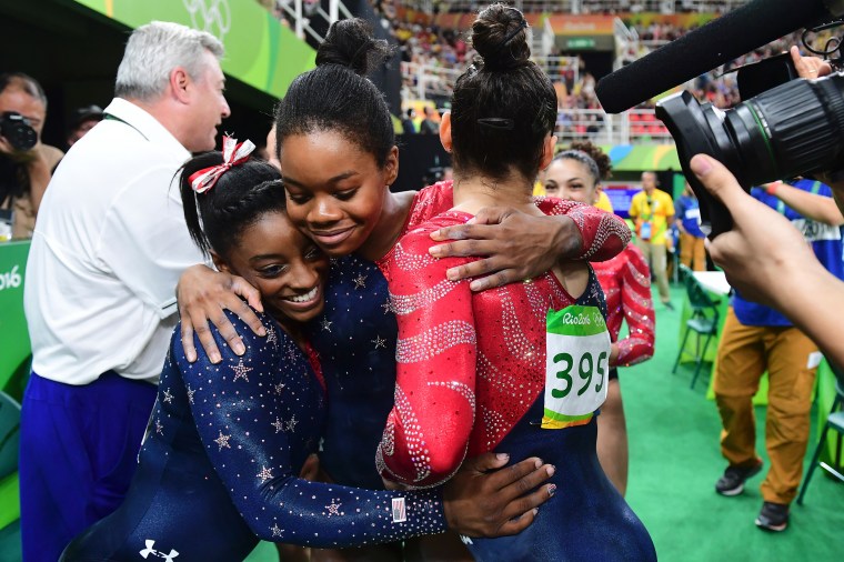 Simone, Gabby and Aly Hug Each Other