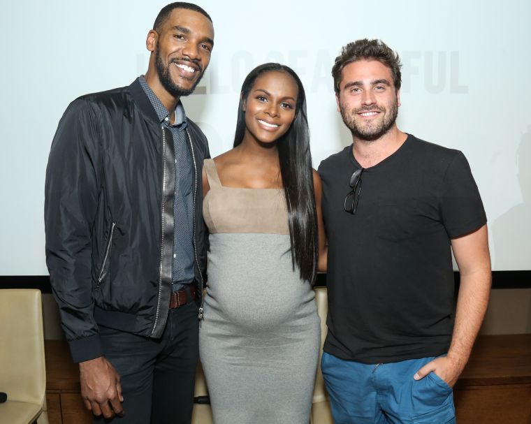 Parker Sawyers, Tika Sumpter, & Director Richard Tanne on HelloBeautiful’s pink carpet for the screening of ‘Southside with You’
