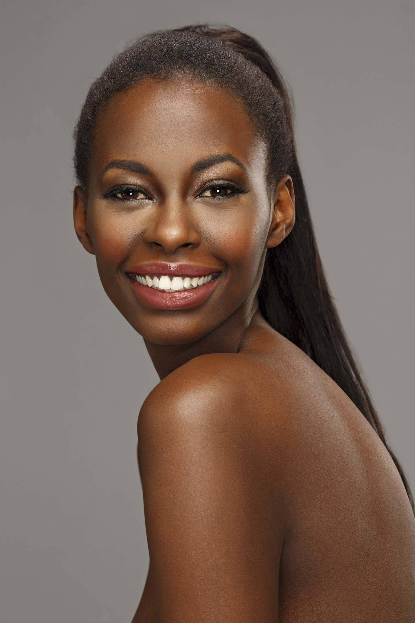 Beauty portrait of beautiful toothy smile young african ethnicity woman