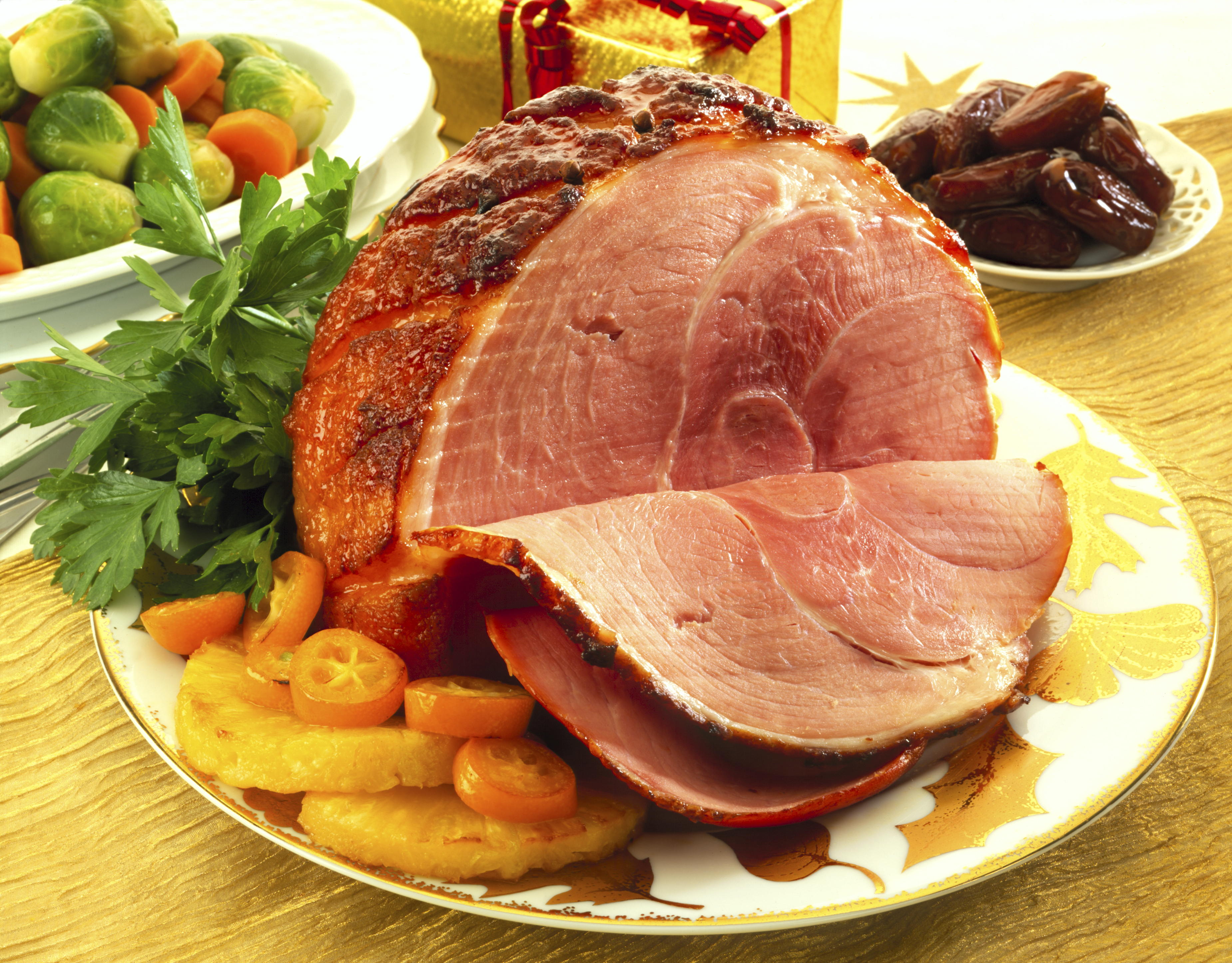 Roasted gammon joint with pineapple & kumquat