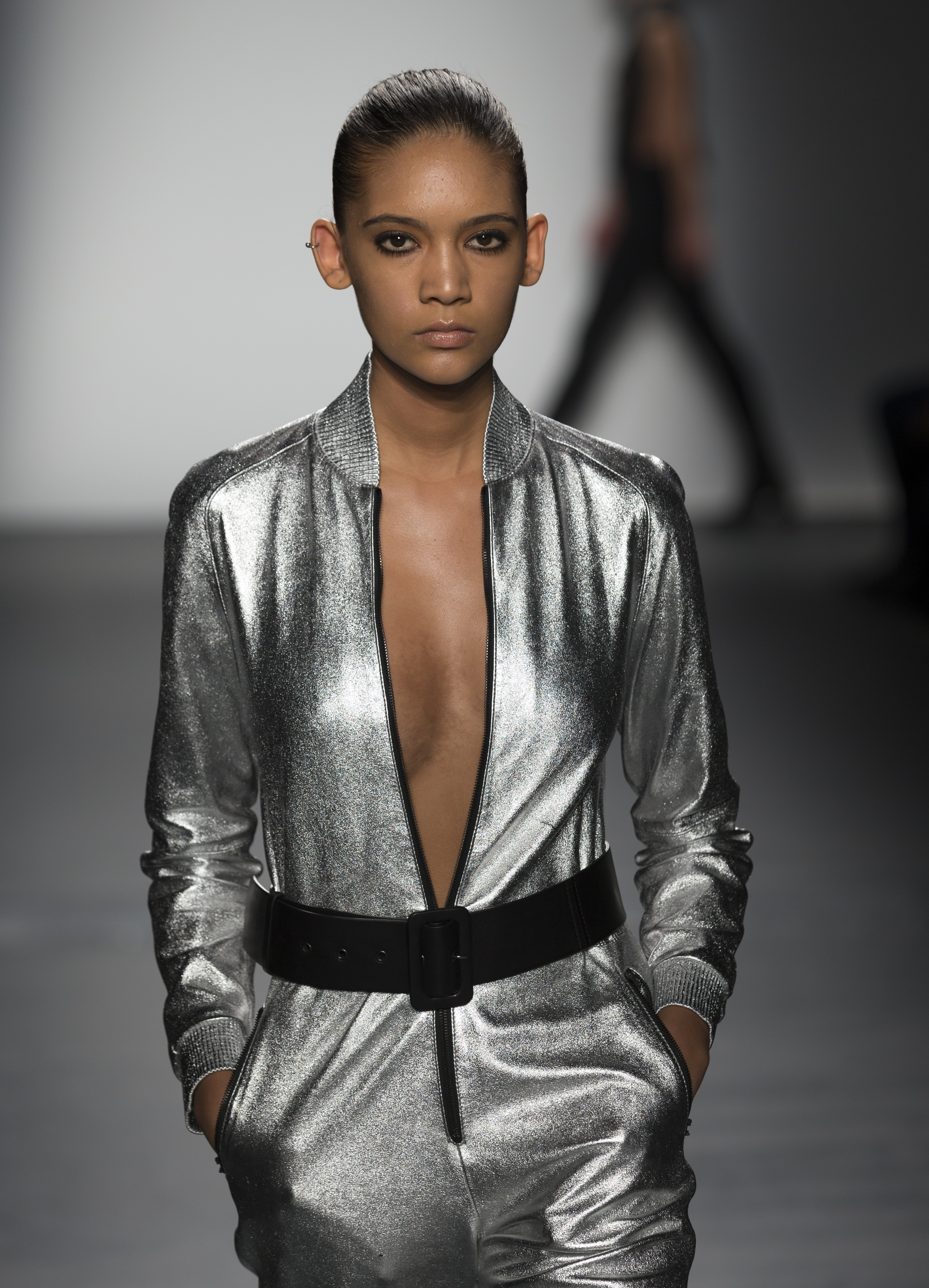 Model walks runway for Asaf Ganot collection during New York...