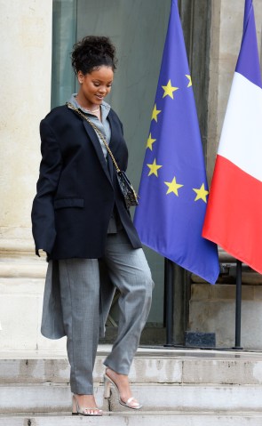 France's First Lady Brigitte Macron Receives Popstar Rihanna At The Elysee Palace