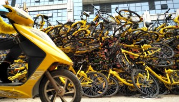 Shared Bikes Piled Up Along Street In Beijing
