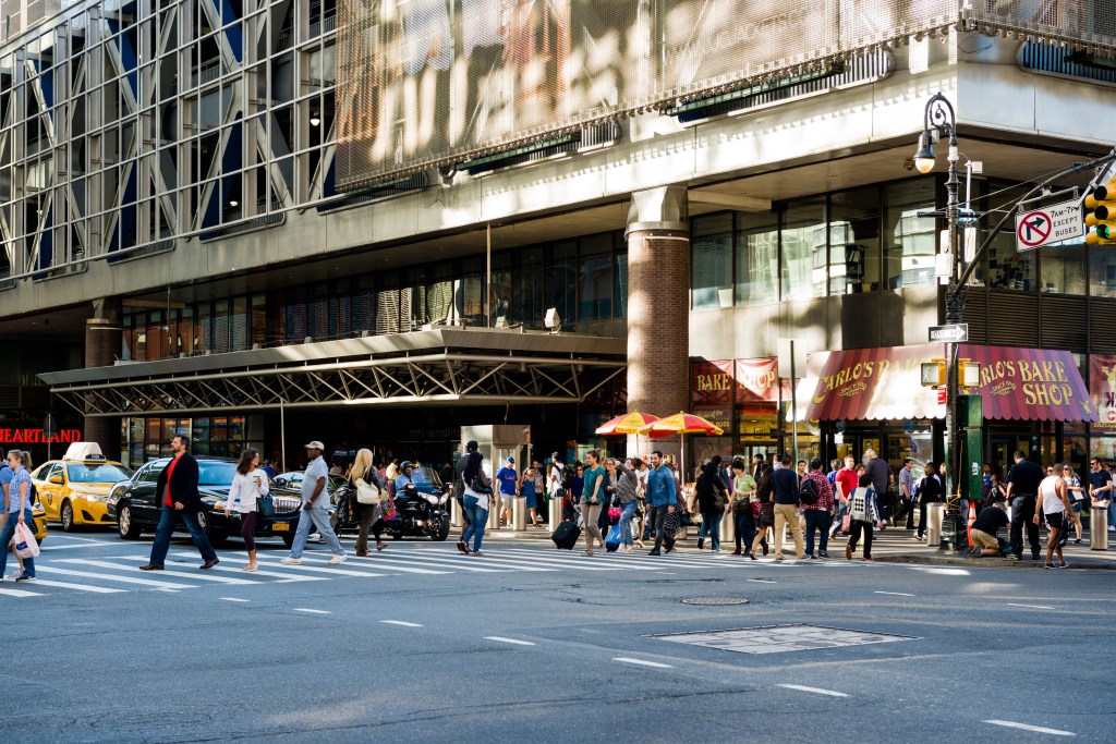 Pedestrians in front of Port Authority NYC