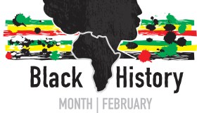 Black History month emblem design with side view of man