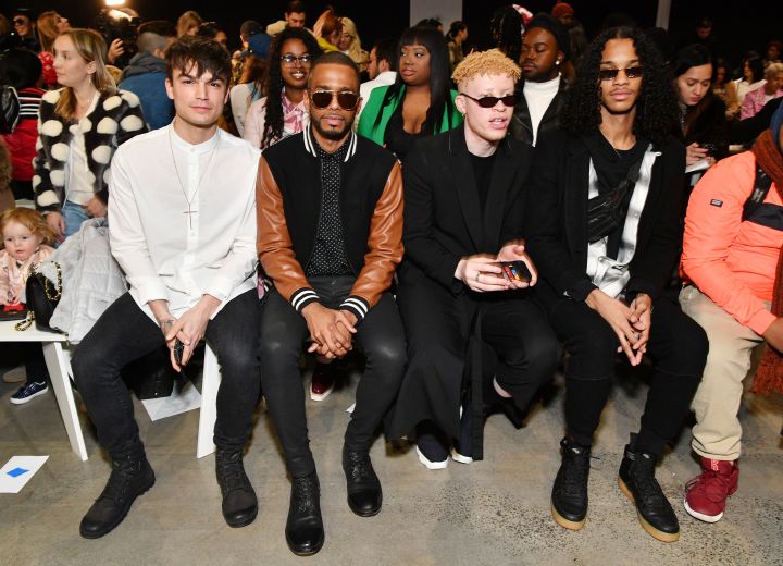 FEBRUARY 09: Actor Samuel Mancini, actor Eric West, model Shaun Ross, and model Jordun Love attends the Concept Korea front row during New York Fashion Week