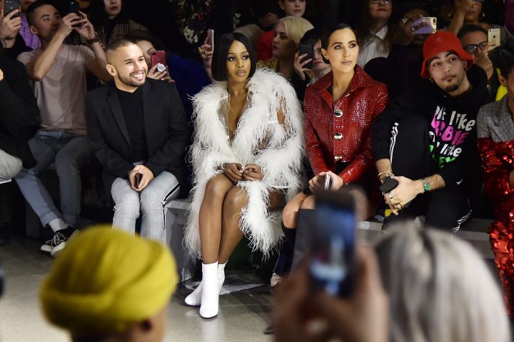(L-R) Jeremy Atie, Remy Ma, and Jordan Duffy attend the Christian Cowan fashion show during New York Fashion Week:
