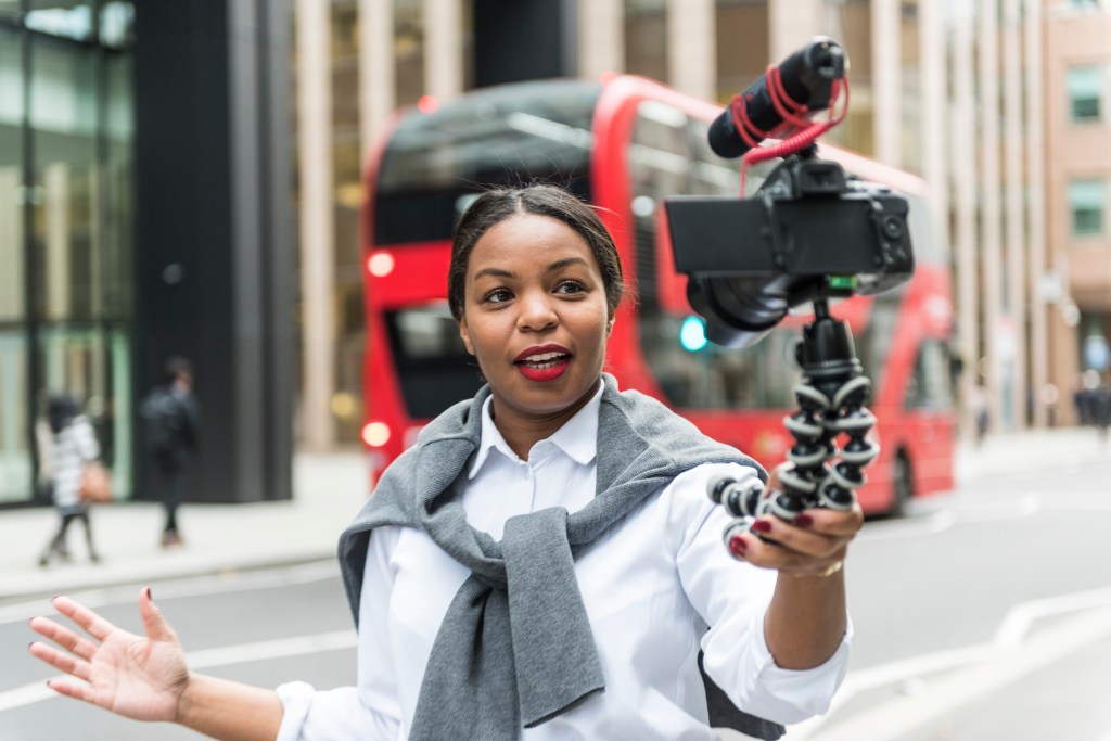Businesswoman vlogging in London