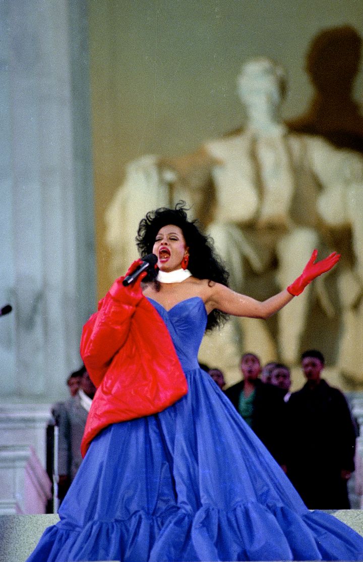 Diana Ross performs on the steps of the Lincoln Memorial