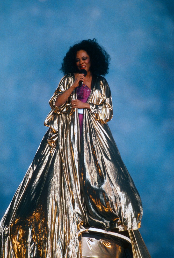 Diana Ross preforms during haft time of Super Bowl XXX