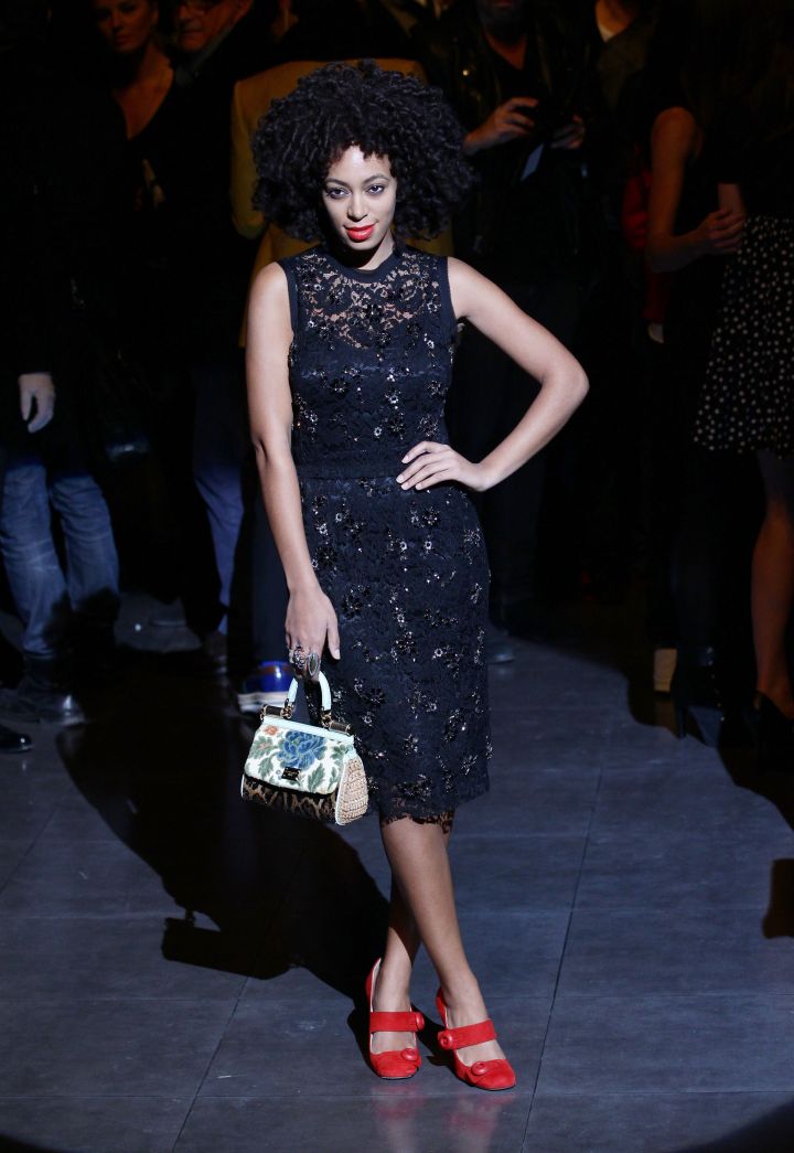 Solange Knowles poses on the runway prior the Dolce & Gabbana fashion show