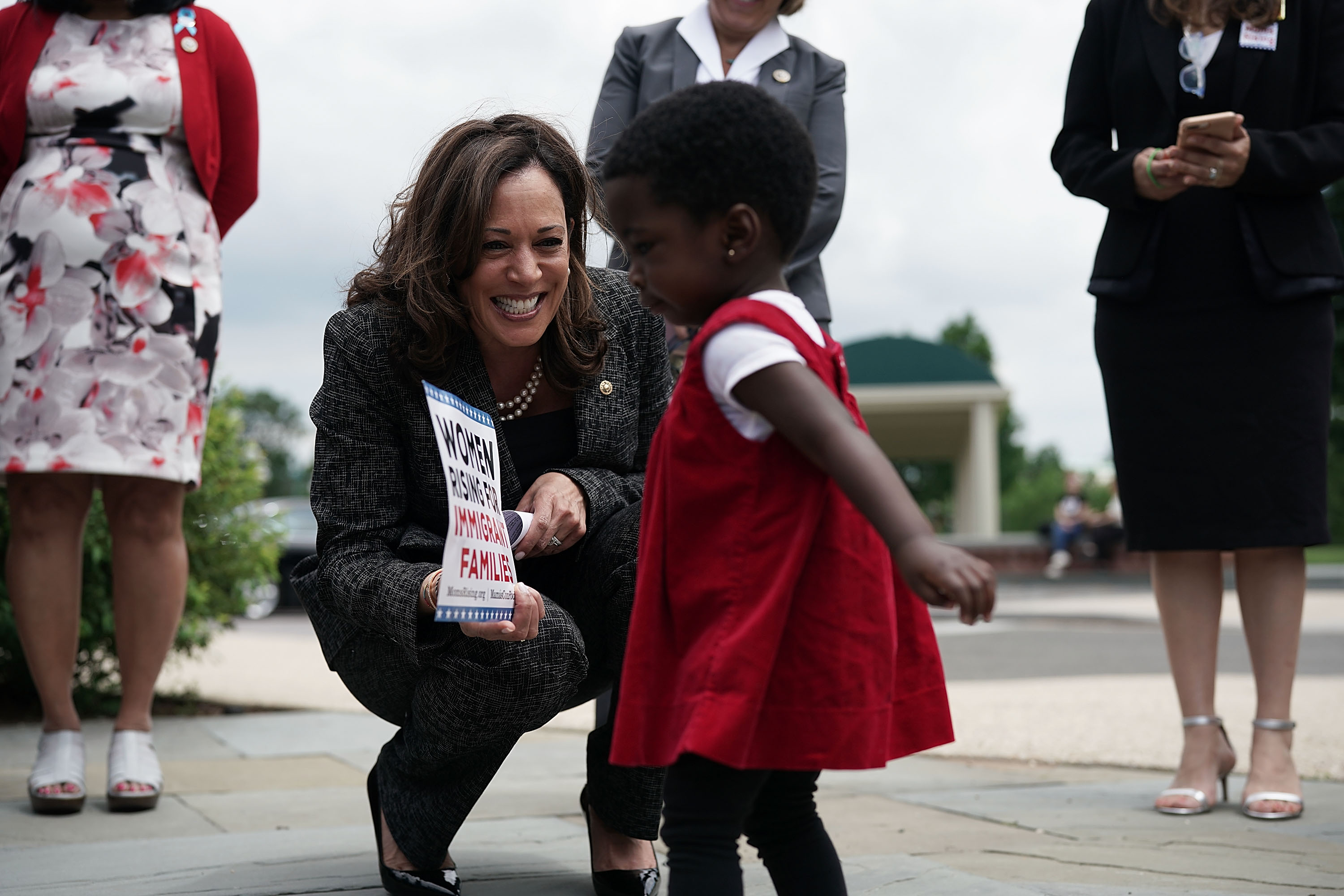 Sen. Kamala Harris Holds News Conference To Support Immigration And Refugee Policies That Protect Rights Of Women And Children