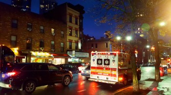 FDNY (Fire Department of New York) ambulance along Dekalb Avenue in Brooklyn, New York City