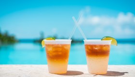 Poolside drinks at a tropical resort