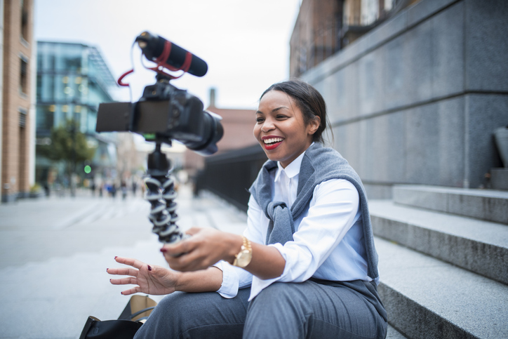 Businesswoman vlogging in London