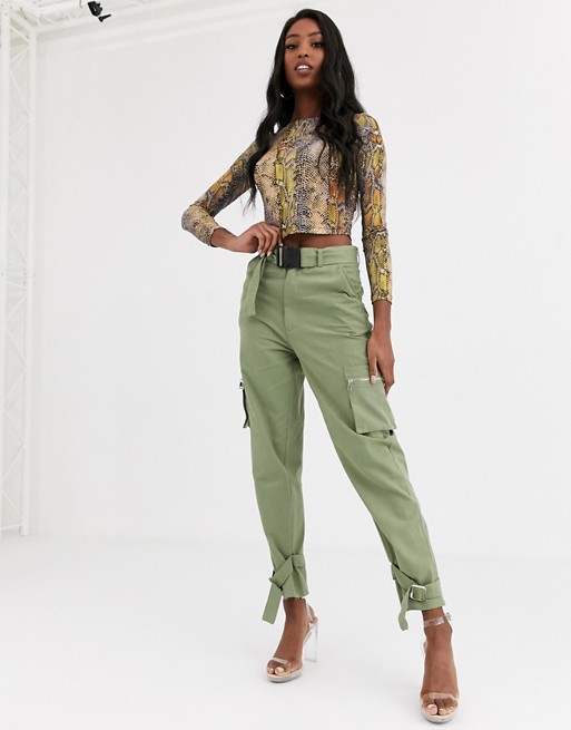 Missguided Tall utility cargo pants in green