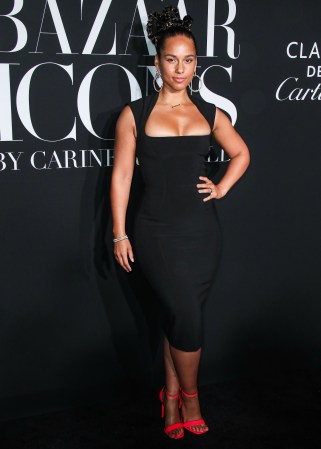 Singer Alicia Keys wearing Thierry Mugler and St. Laurent shoes arrives at the 2019 Harper's BAZAAR Celebration of 'ICONS By Carine Roitfeld' held at The Plaza Hotel on September 6, 2019 in Manhattan, New York City, New York, United States.