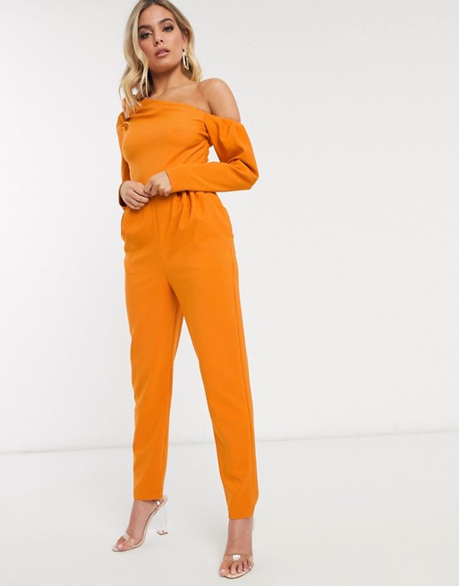 ASOS DESIGN fallen one shoulder long sleeve jumpsuit