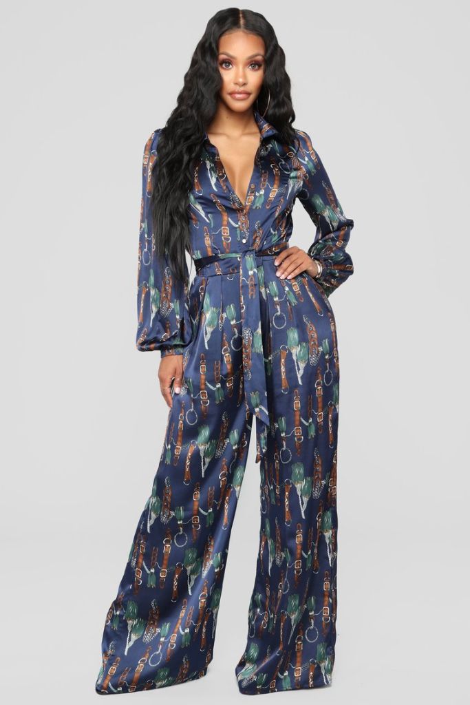 The Entertainer Satin Jumpsuit - Navy