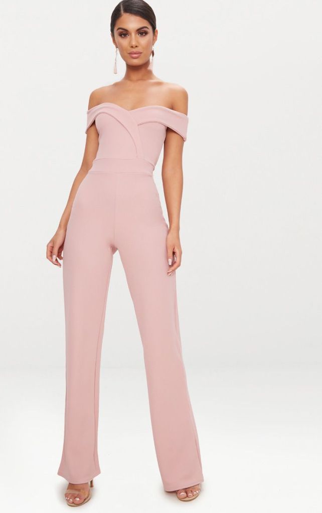 PINK CREPE BARDOT FOLDED DETAIL JUMPSUIT